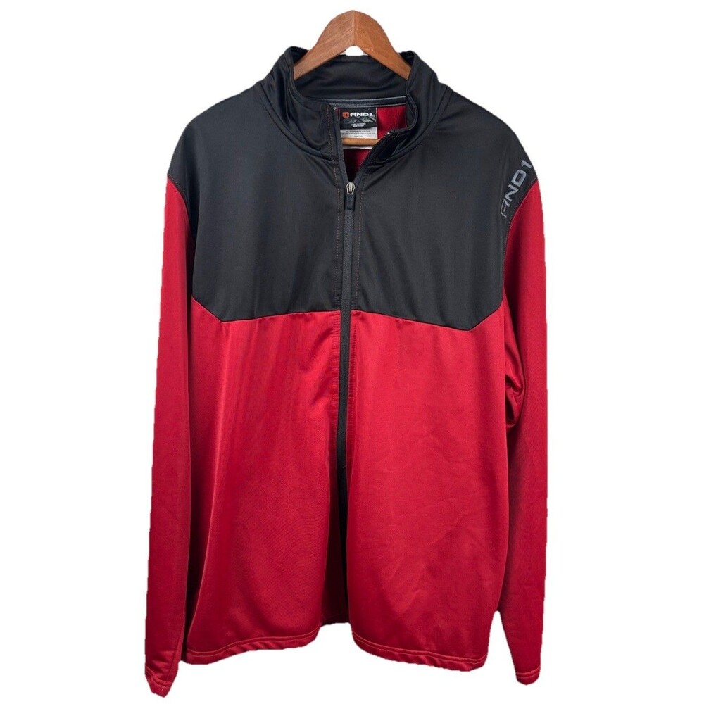 AND1 Jacket Mens 2XL Red Black Full Zip Polyester Athletic Basketball Track